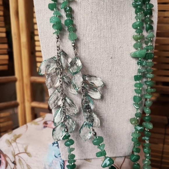 Adventurine Semi Precious Stone Oversized Faceted Acrylic LOFT Dual Necklace - Picture 4 of 14